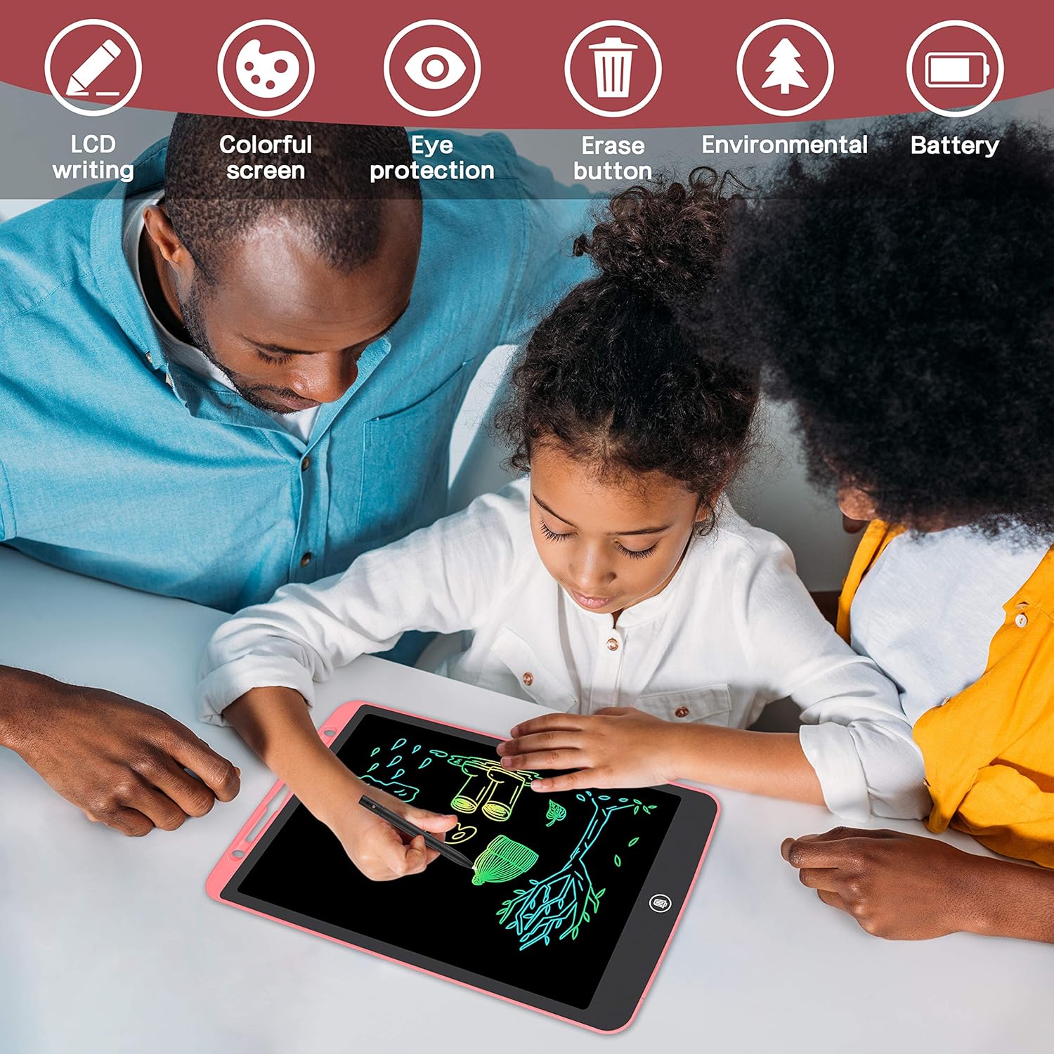 جهاز لوحي للكتابة LCD من STREET WALK للأطفال، 12 بوصة، لوح رسم تعليمي ملون، لوح كتابة إلكتروني قابل للمسح وإعادة الاستخدام، لوح رسم للأطفال الصغار، هدية لعبة تعليمية للأولاد والبنات من سن 3 إلى 8 سنوات (وردي)