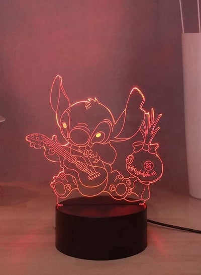 Lilo & Stitch 3D Night Light, Stitch and Doll Play Guitar LED Bedroom Night Light, USB Desk Lamp Touch & Remote Control