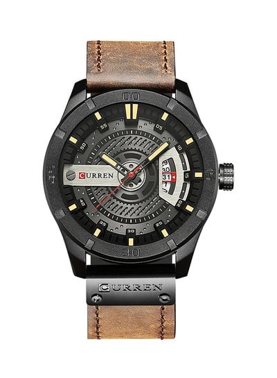 Men's Water Resistant Analog Wrist Watch 8301 - 45 mm -Deep Brown