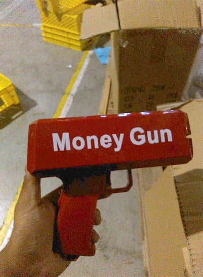 مسدس أموال خيالي محمول خفيف الوزن ومحب للترفيه للأطفال مع نقود وهمية متنوعة 10x58x24.4 سم