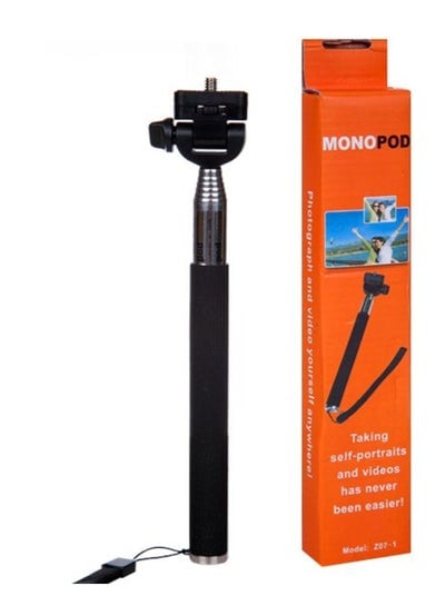 Monopod Selfie Stick With Mobile Holder Clip Bluetooth Shutter Remote Black