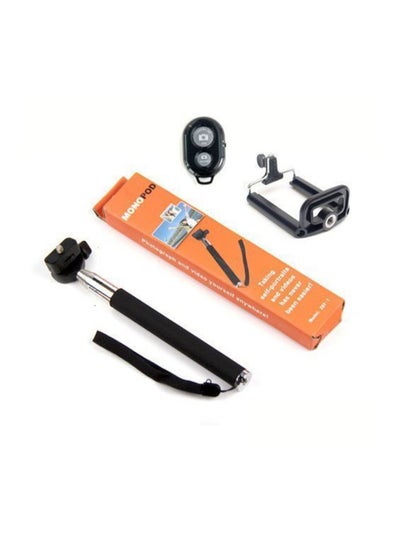 Monopod Selfie Stick With Mobile Holder Clip Bluetooth Shutter Remote Black