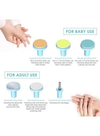 ماكينة تشذيب الأظافر الكهربائية مع محرك اهتزاز ورؤوس طحن وتلميع مختلفة لحديثي الولادة - 7 قطع