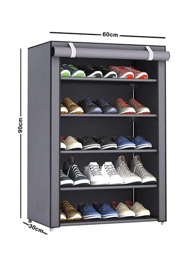 Shoe Rack 5 Shelves With Stainless Steel Frame Grey 60x30x90cm