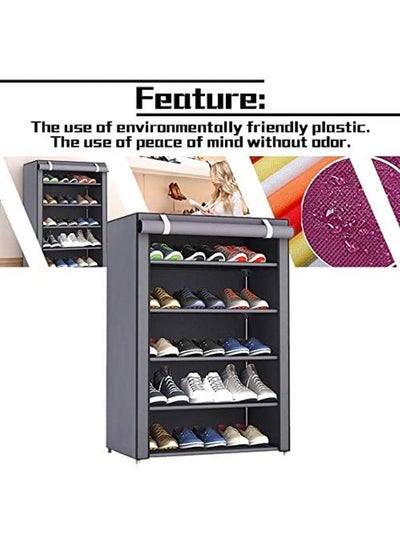 Shoe Rack 5 Shelves With Stainless Steel Frame Grey 60x30x90cm
