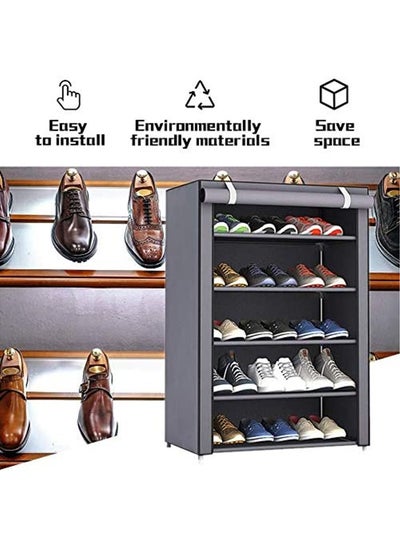 Shoe Rack 5 Shelves With Stainless Steel Frame Grey 60x30x90cm