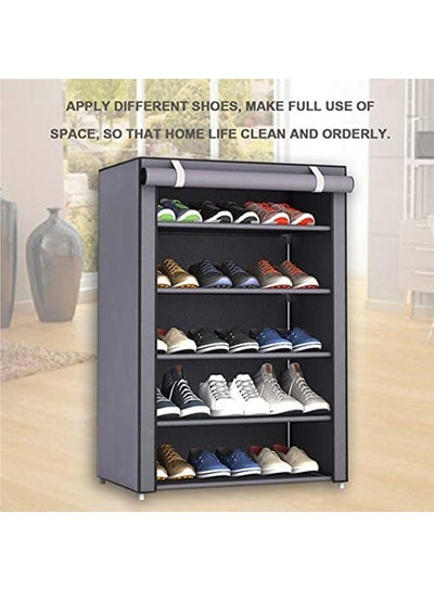 Shoe Rack 5 Shelves With Stainless Steel Frame Grey 60x30x90cm