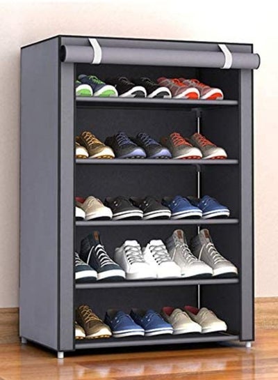 Shoe Rack 5 Shelves With Stainless Steel Frame Grey 60x30x90cm