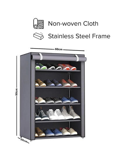 Shoe Rack 5 Shelves With Stainless Steel Frame Grey 60x30x90cm