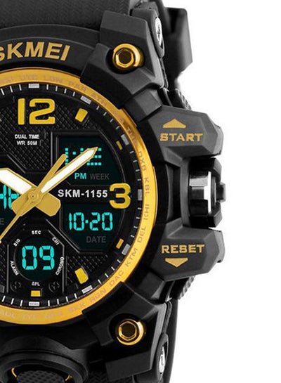 ساعة رجالية مطاطية أنالوج ورقمية 1155B - 55 ملم - أسود