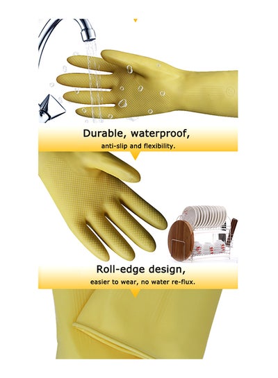 طقم قفازات تنظيف منزلية بأكمام طويلة أصفر مقاس XLسنتيمتر