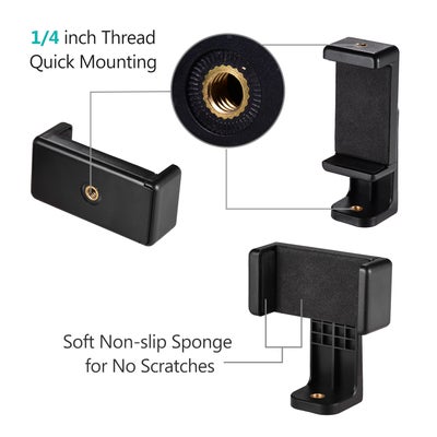 Smartphone Clamp Holder Phone Mount Adapter For Tripod Selfie Stick Black