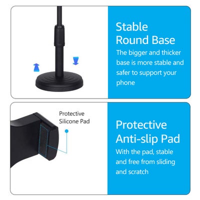 Desktop Portable Stable Round Base Cell Phone Stand Holder Black