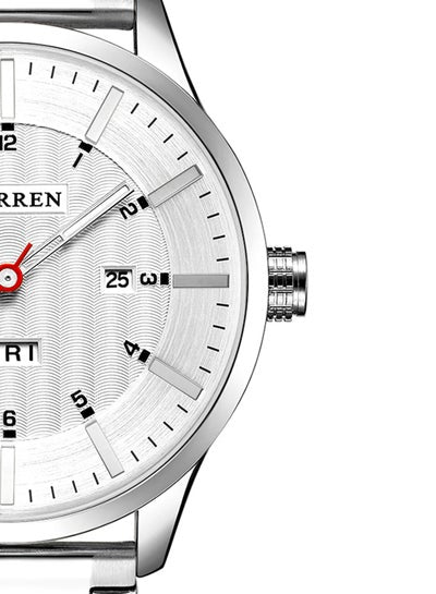 ساعة رجالية مقاومة للماء وسوار من الستانلس ستيل وسوار كوارتز كاجوال 8316 - 45 ملم - فضي