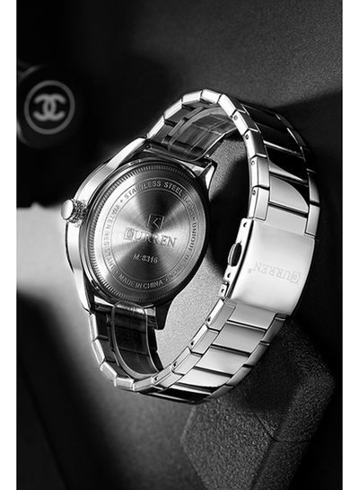 ساعة رجالية مقاومة للماء وسوار من الستانلس ستيل وسوار كوارتز كاجوال 8316 - 45 ملم - فضي