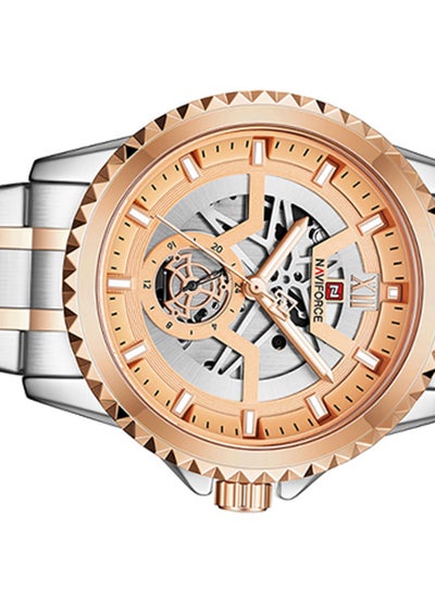 ساعة يد رجالي ستانلس ستيل أنالوج بعقارب NF9186 S/RG - 45 ملم - ذهبي وردي/فضي