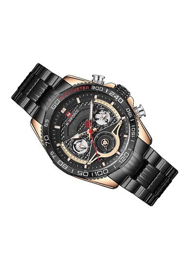 ساعة يد رجالية من الستانلس ستيل بعقارب NF9185 RG/B - 45 ملم - أسود