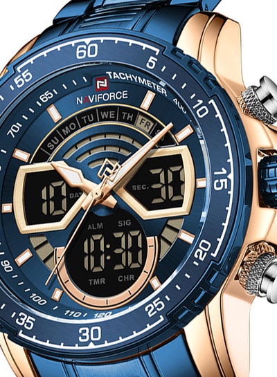 ساعة يد رجالية ستانلس ستيل أنالوج ورقمية NF9189 RG/BE - 46 ملم - أزرق