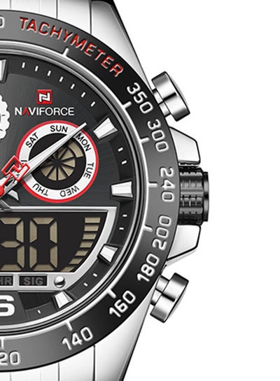 ساعة يد رجالية من الفولاذ المقاوم للصدأ تناظرية + رقمية NF9188 S/B/S