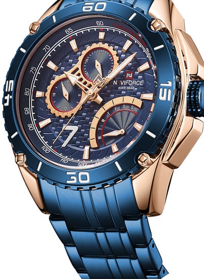 ساعة يد رجالية من الستانلس ستيل بعقارب NF9183 RG/BE - 46 ملم - أزرق