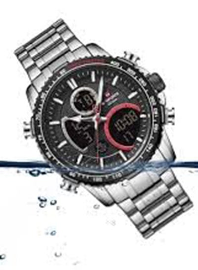 ساعة يد رجالية من الستانلس ستيل، أنالوج ورقمية، NF9182 S/B - 46 ملم - فضي