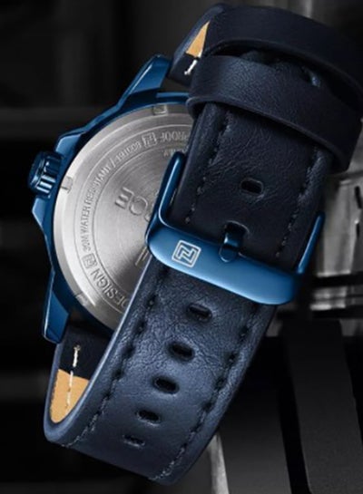 ساعة يد رجالية جلد أنالوج ورقمية NF9177 BE/W/BE - 45 ملم - أزرق