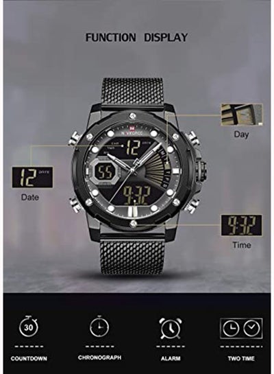 ساعة يد رجالية ستانلس ستيل أنالوج ورقمية NF9172S B/GY/B - 45 ملم - أسود