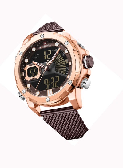 ساعة يد رجالية ستانلس ستيل أنالوج ورقمية NF9172S RG/CE/CE - 45 ملم - بني
