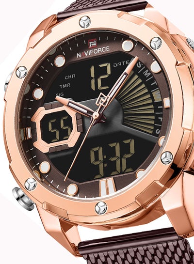 ساعة يد رجالية ستانلس ستيل أنالوج ورقمية NF9172S RG/CE/CE - 45 ملم - بني