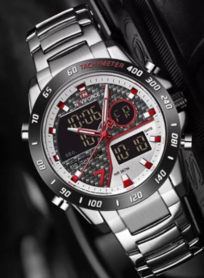 ساعة يد رجالية ستانلس ستيل أنالوج ورقمية NF9171 S/W/S - 45 ملم - فضي