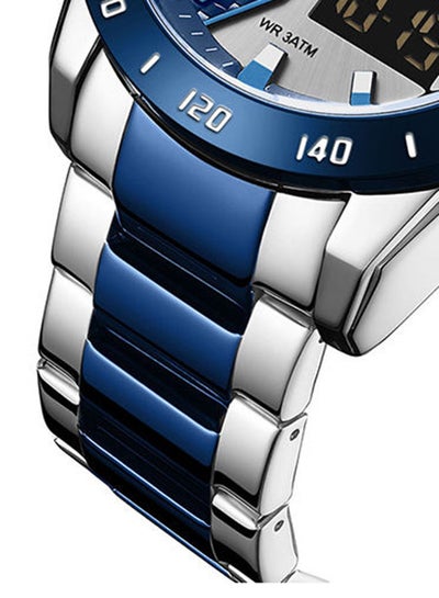 ساعة يد رجالية ستانلس ستيل أنالوج ورقمية NF9171 S/BE/BE - 45 ملم - فضي وأزرق