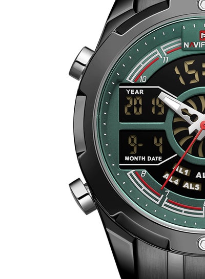 ساعة يد رجالية من الستانلس ستيل، أنالوج ورقمية، NF9170 B/GN - 45 ملم - أسود