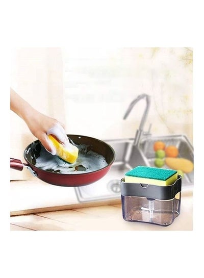 2-in-1 Soap Pump Dispenser With Sponge Holder grey 14 x 9 x 11cm