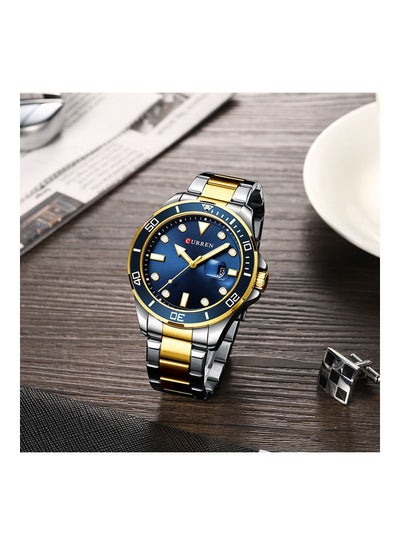 ساعة يد كوارتز كلاسيكية للرجال J-4897G-BL - 47 ملم - فضي/ذهبي