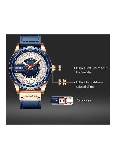 ساعة يد رجالية كوارتز بحزام جلد - 48 ملم - أزرق