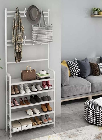 5-Tier Stainless Steel Coat And Shoes Rack For Home White 80x25.5x152.5cm
