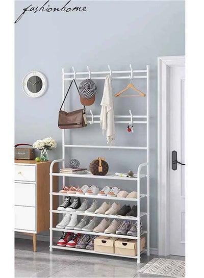 5-Tier Stainless Steel Coat And Shoes Rack For Home White 80x25.5x152.5cm