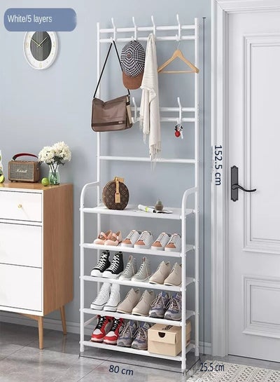 5-Tier Stainless Steel Coat And Shoes Rack For Home White 80x25.5x152.5cm