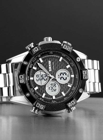 ساعة كوارتز رياضية عصرية للرجال بشاشة عرض مزدوجة رقمية مقاومة للماء 1838