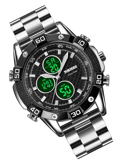 ساعة كوارتز رياضية عصرية للرجال بشاشة عرض مزدوجة رقمية مقاومة للماء 1838