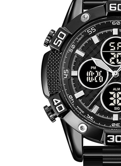 ساعة كوارتز رياضية عصرية للرجال بشاشة عرض مزدوجة رقمية مقاومة للماء 1838
