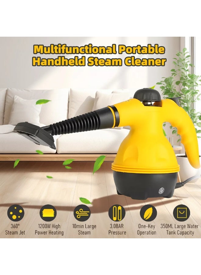 Portable Handheld Steam Cleaner 1000W Multifunctional High Temperature Pressurized Steam Cleaning Machine with 9PCS Accessory for Kitchen Sofa Bathroom Car Window,2 Nylon and 1 Copper Brush