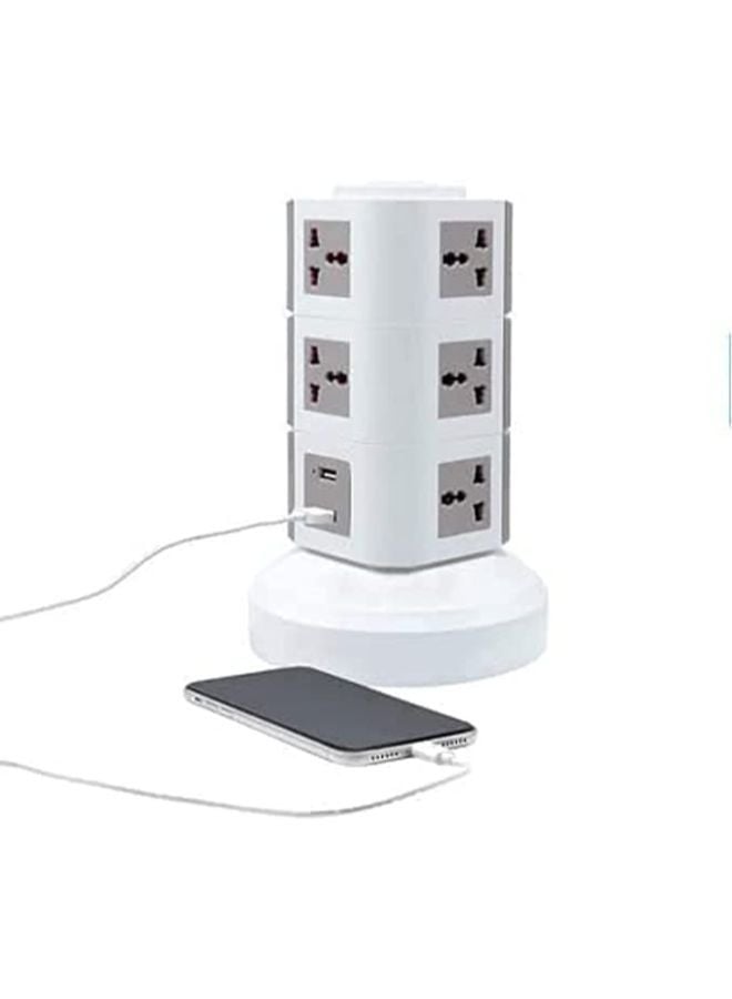 3 Layer Multi Socket 220V Tower Extension Electrical Outlet Lead with USB Ports 3M Cord and UK-Plug Power Strip Multi Charging Station