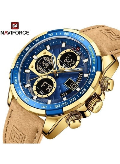 Mens Digital Analog Watch Waterproof Sport Leather Band Watch with Alarm Dual Display Date Wristwatch NF9197