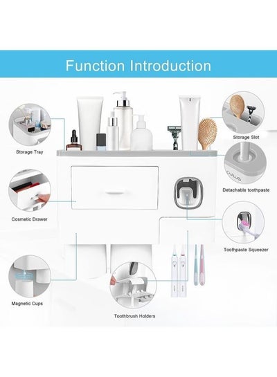 Multifunctional Space-Saving Toothbrush and Toothpaste Holder with Drawer for Cosmetics and 2 Cups