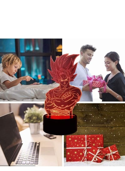 Multicolour3D Night Lights Kakarotto 3D Acrylic Table Lamp Super Saiyan Bedroom Sleeping Night Lamp Son Goku 16 colors Desk Lamp Anime Home Decor Light Children Birthday New Year Presents Dragon B