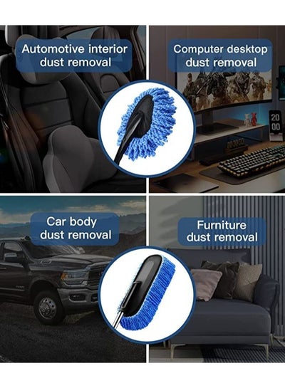2 Pack Car Dust Brush Set with Microfiber Pollen Dusters Scratch Free, Extendable Car Duster Brush and Dash Duster for Car Exterior Interior Cleaning Tools