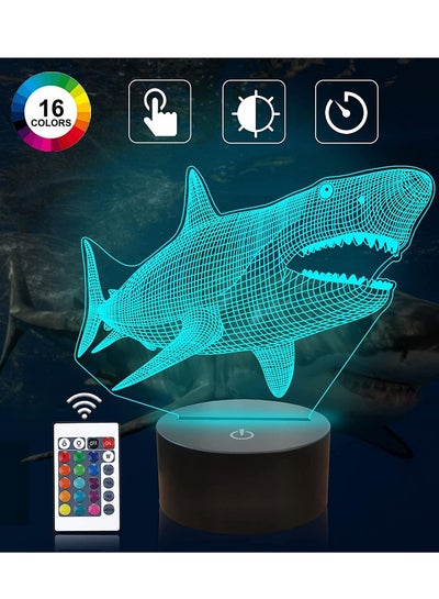 Multicolour Shark Night Light for Kids Ocean Animals 3D Bedside Lamp 16 Colors Changing with Remote Xmas Halloween Birthday Gift for Toddlers Boys Child
