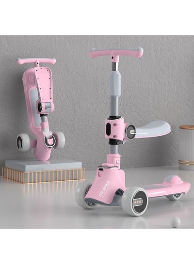 سكوتر 2 في 1 قابل للطي للأطفال مع مقعد قابل للإزالة ومقود قابل للتعديل