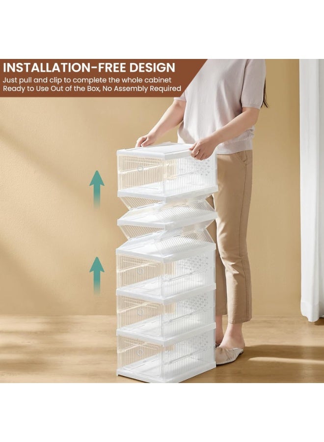 Eworld Clear Stackable Shoe Boxes – 6-Pack Foldable Shoe Storage Containers, Fits Up to Size 13, Sneaker Display Holder with Transparent Front & Ventilated Design for Closet Space Saving